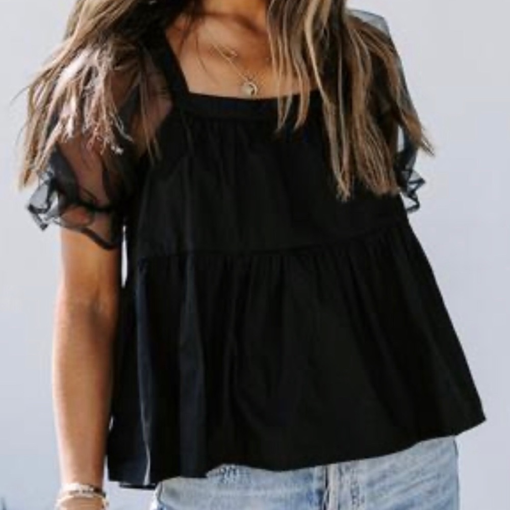 PENNY COTTON ORGANZA SLEEVE BABYDOLL TOP